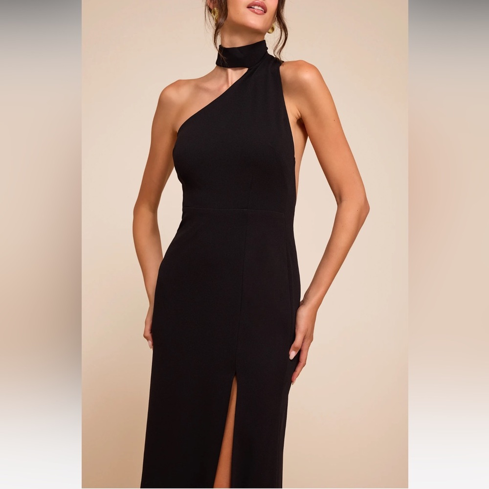 Keep It Interesting Black Asymmetrical Cutout Halter Maxi Dress